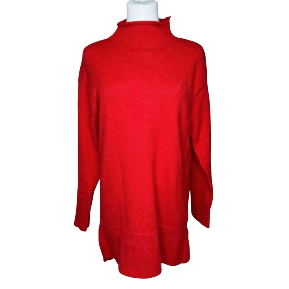 Moth Anthropologie Red Mock Neck Sweater Tunic Women XS Boho Oversized Holiday